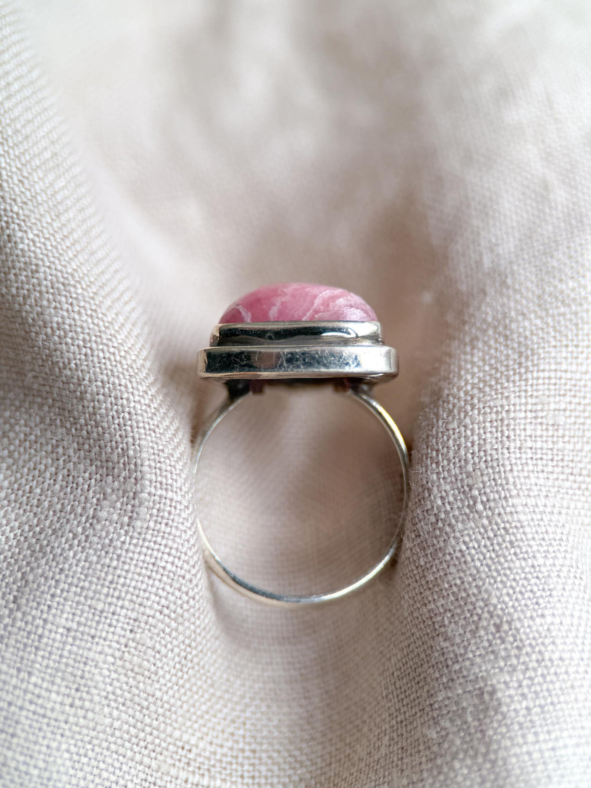 Vintage Rhodochrosite Sterling Silver Ring, Pink Triangle Statement Boho Jewelry