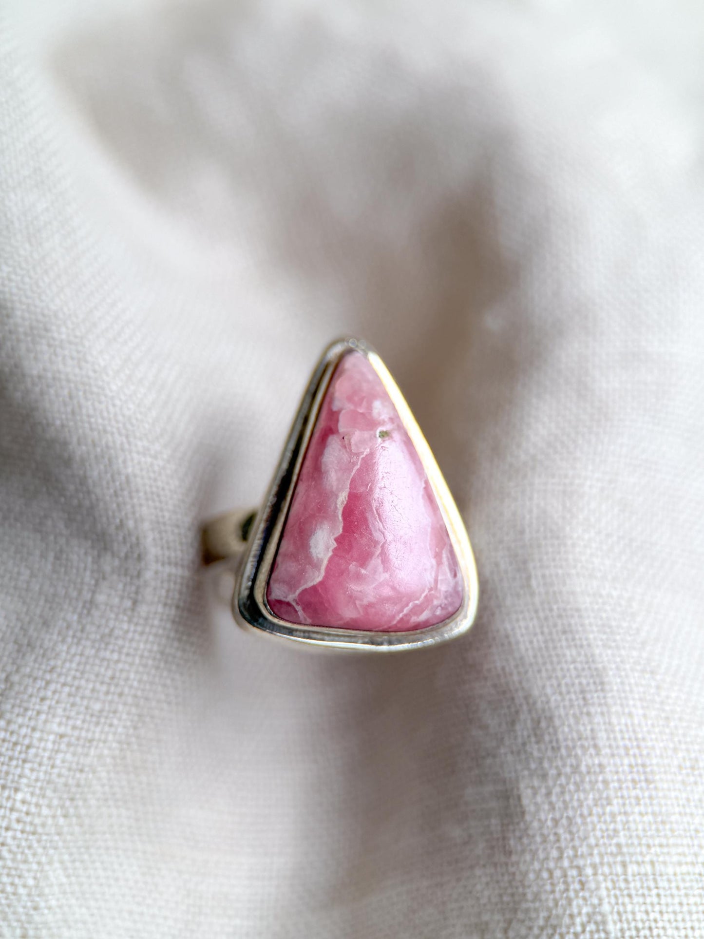 Vintage Rhodochrosite Sterling Silver Ring, Pink Triangle Statement Boho Jewelry