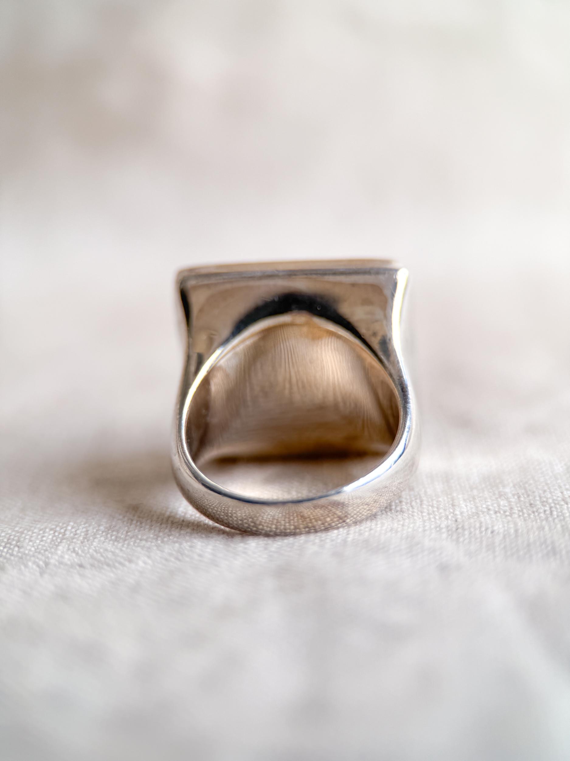 Vintage Hematite Pyramid Ring, Sterling Silver Boho Statement Jewelry