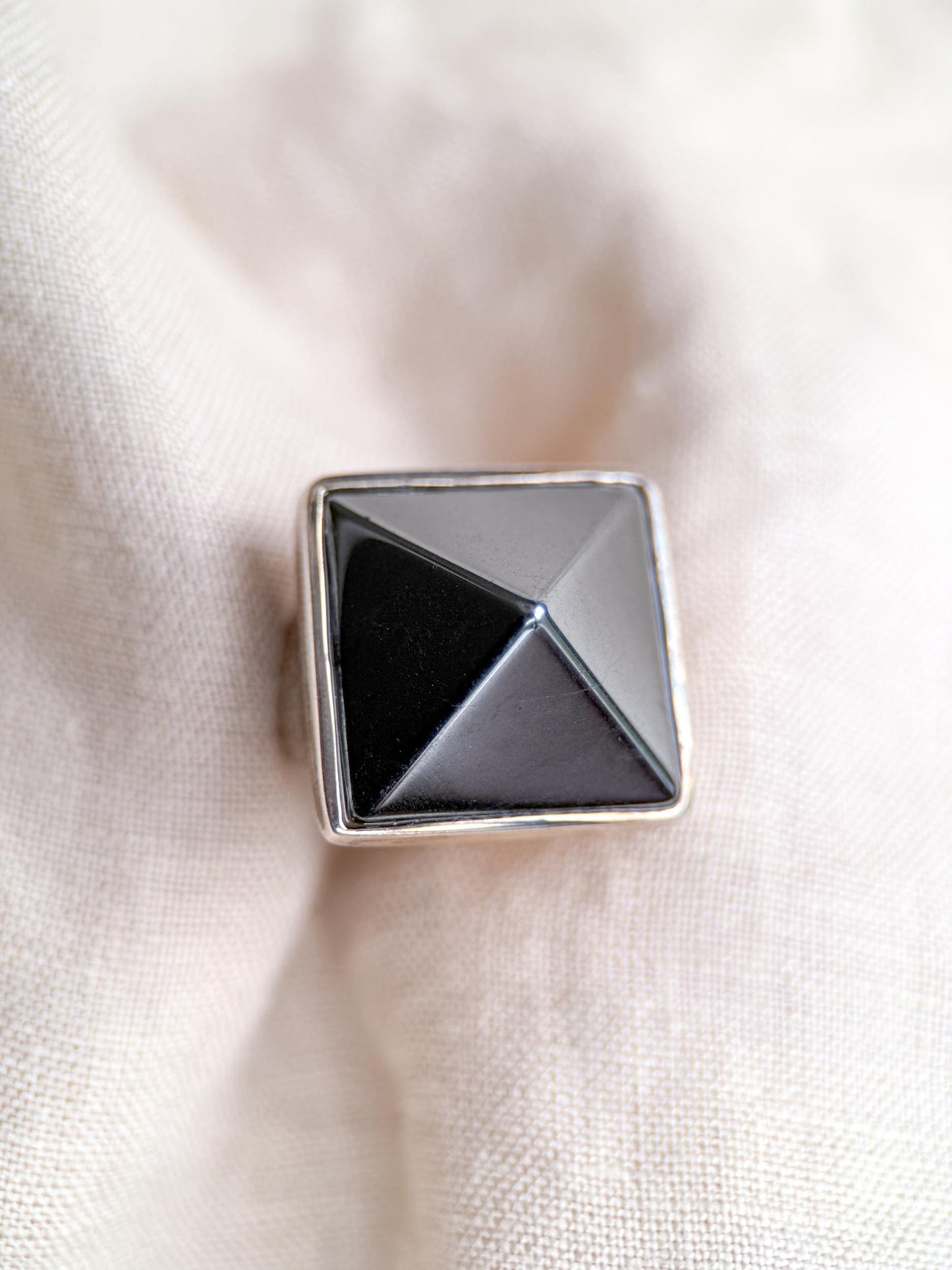 Vintage Hematite Pyramid Ring, Sterling Silver Boho Statement Jewelry