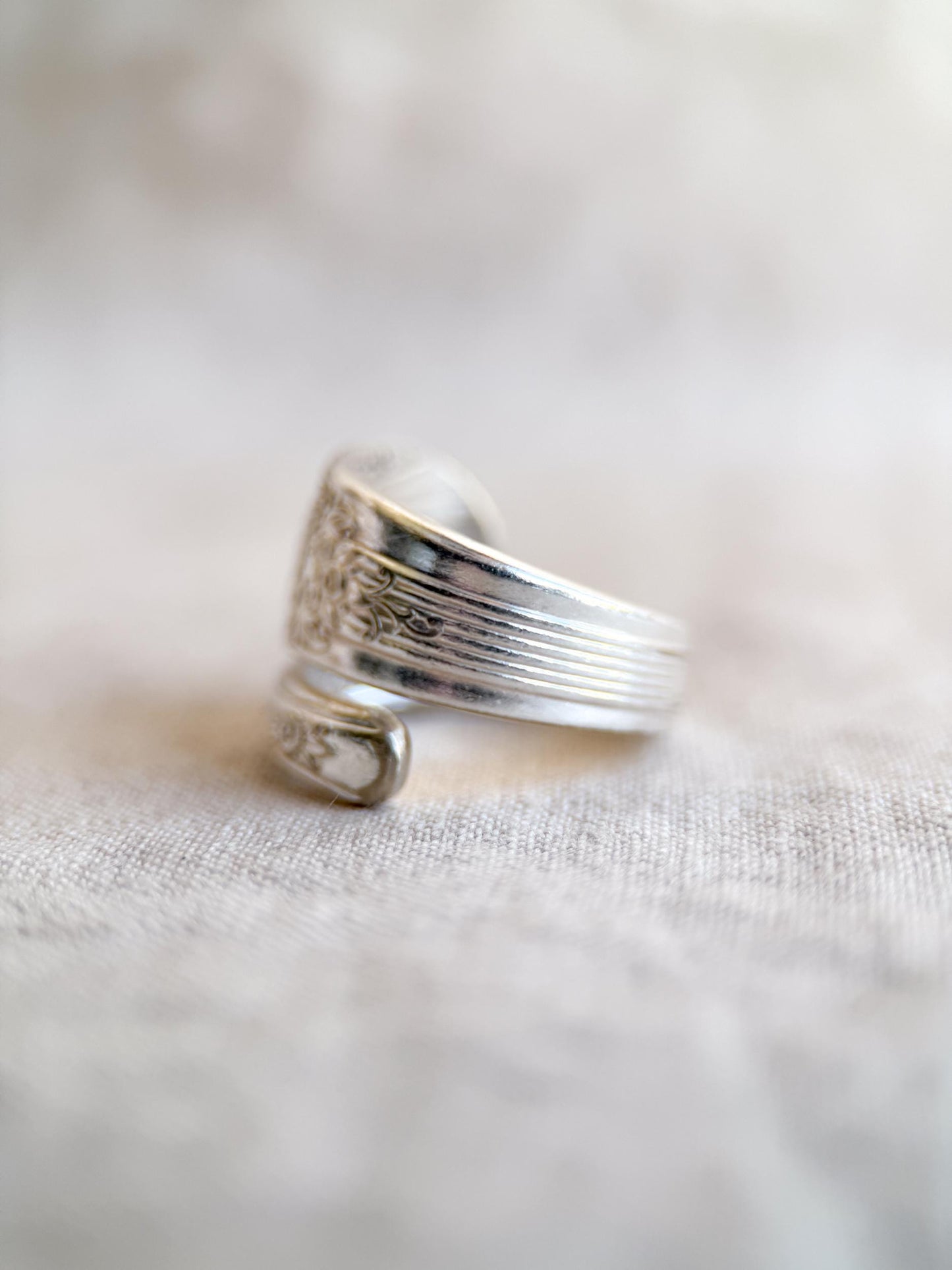 Vintage Sterling Silver Floral Spoon Ring, Statement Jewelry US 9