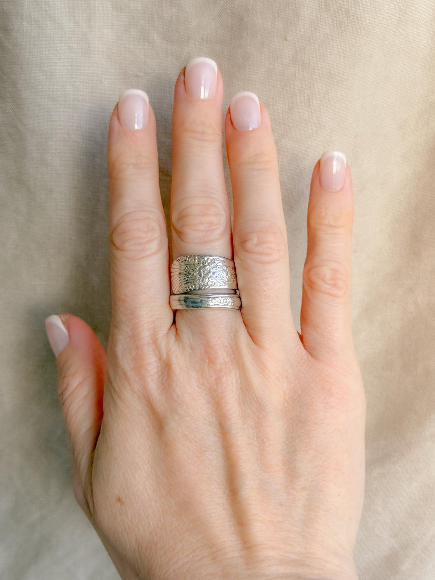 Vintage Sterling Silver Floral Spoon Ring, Statement Jewelry US 9
