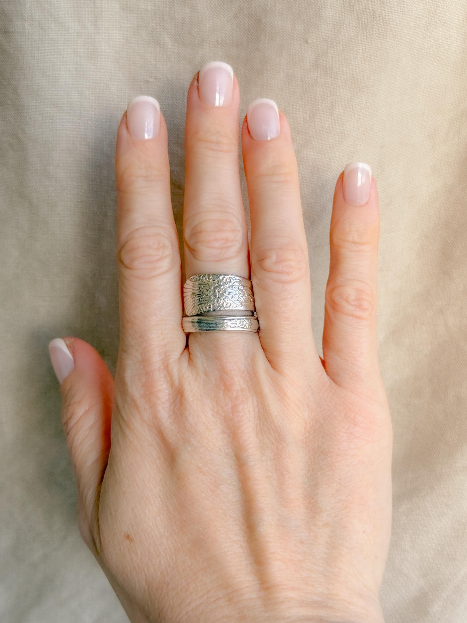 Vintage Sterling Silver Floral Spoon Ring, Statement Jewelry US 9