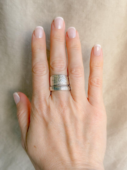 Vintage Sterling Silver Floral Spoon Ring, Statement Jewelry US 9