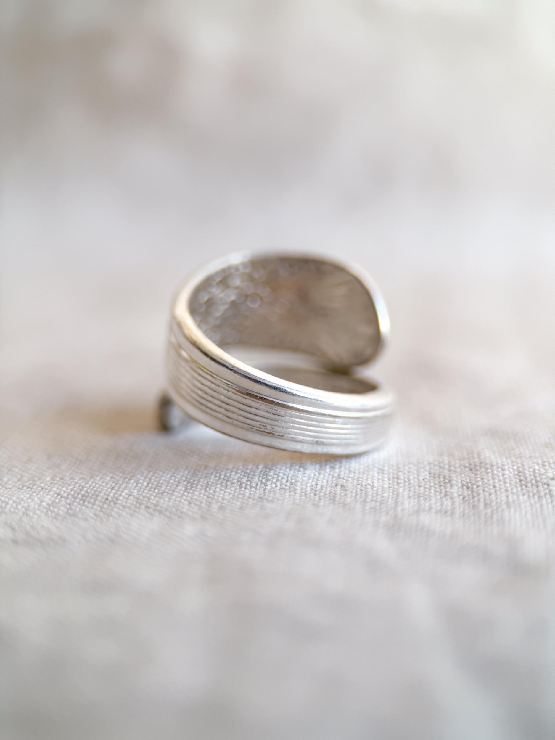 Vintage Sterling Silver Floral Spoon Ring, Statement Jewelry US 9