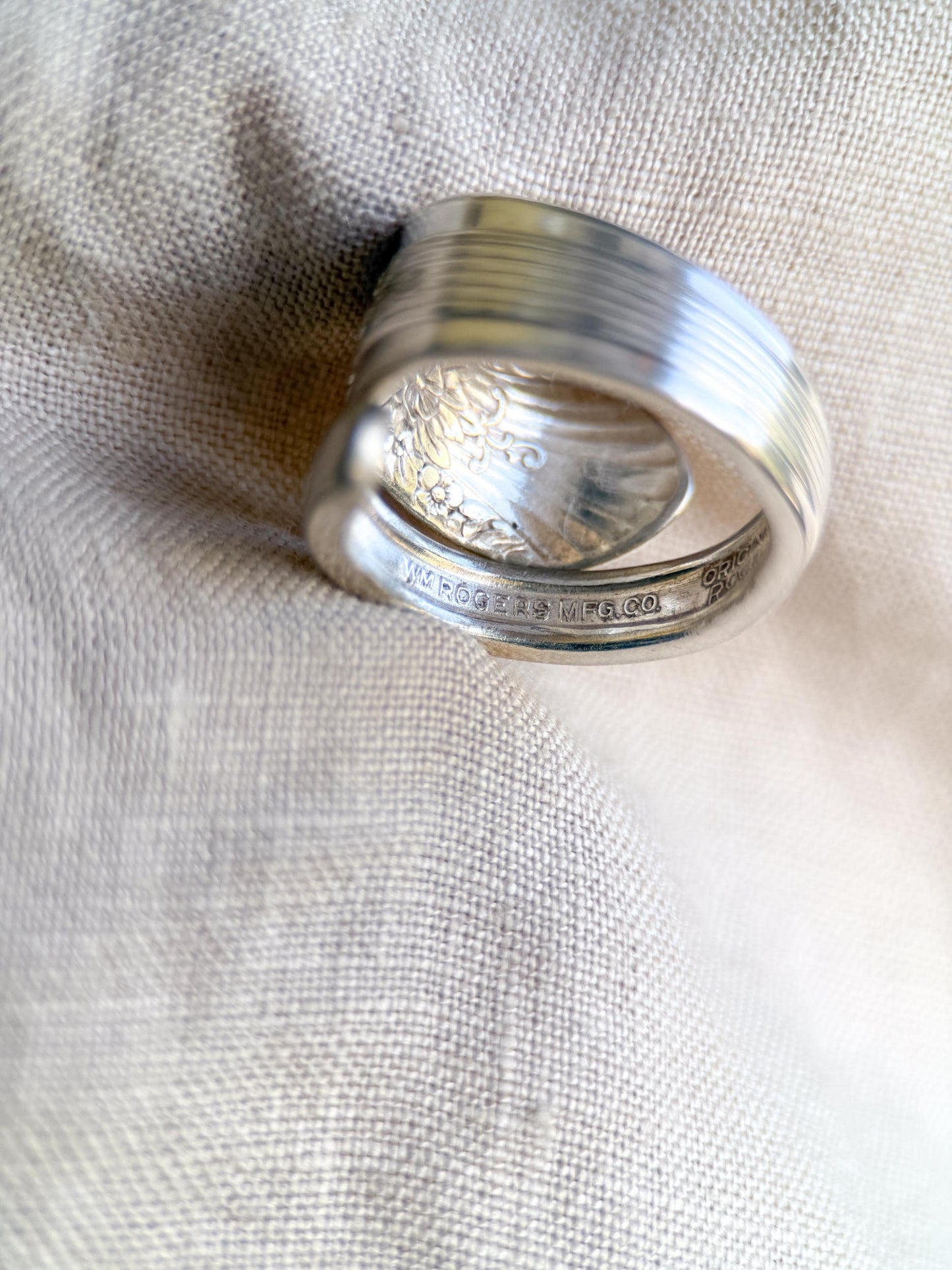 Vintage Sterling Silver Floral Spoon Ring, Statement Jewelry US 9