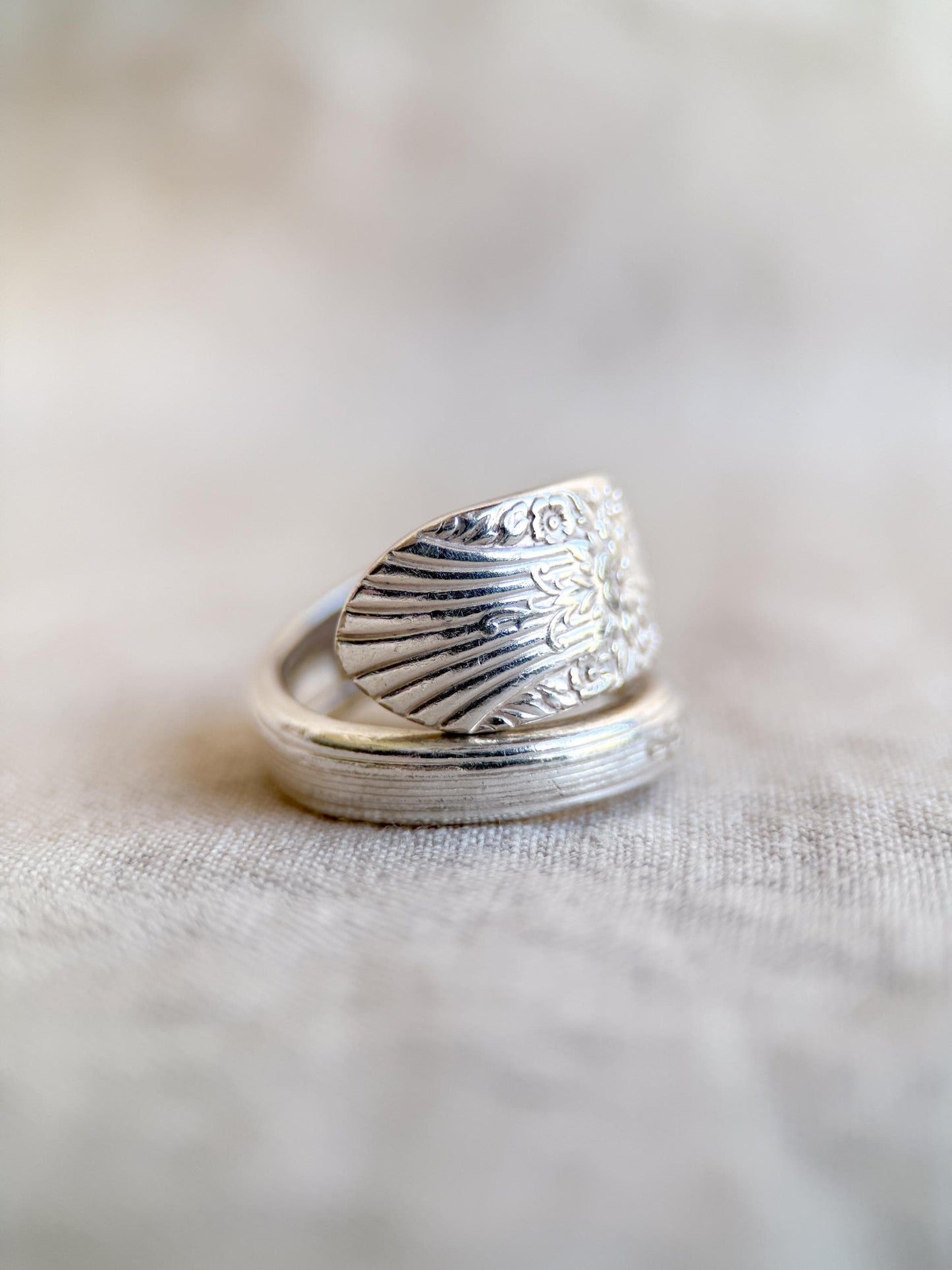 Vintage Sterling Silver Floral Spoon Ring, Statement Jewelry US 9