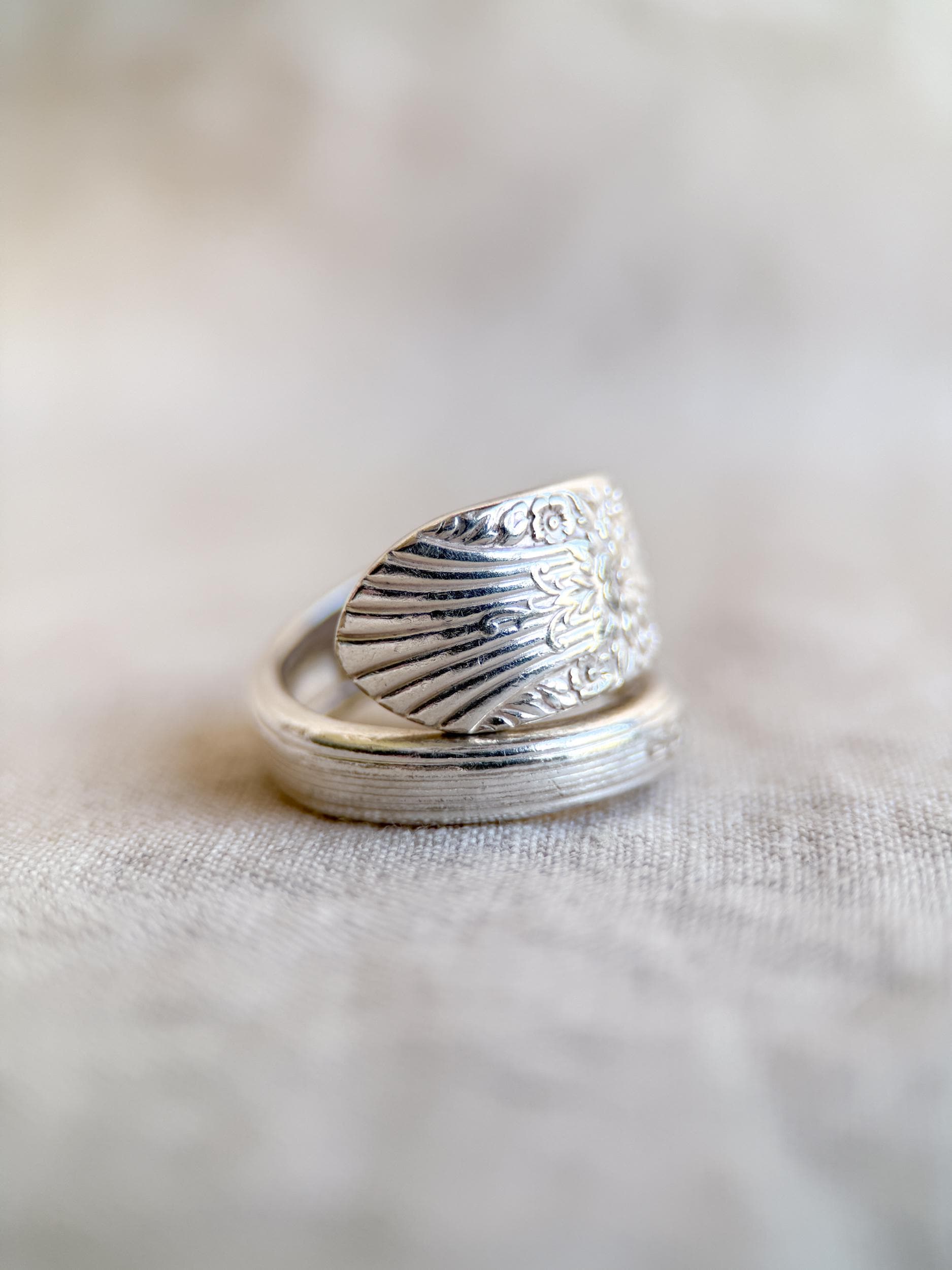 Vintage Sterling Silver Floral Spoon Ring, Statement Jewelry US 9