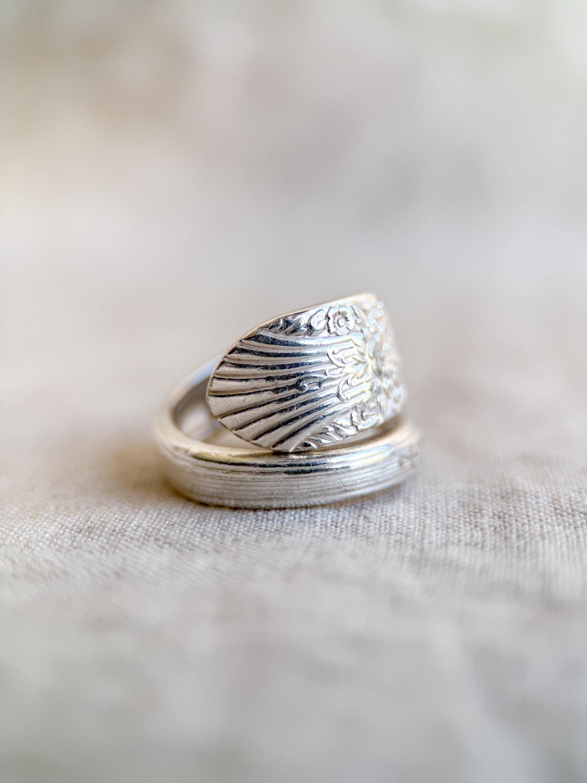 Vintage Sterling Silver Floral Spoon Ring, Statement Jewelry US 9