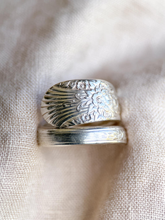 Vintage Sterling Silver Floral Spoon Ring, Statement Jewelry US 9
