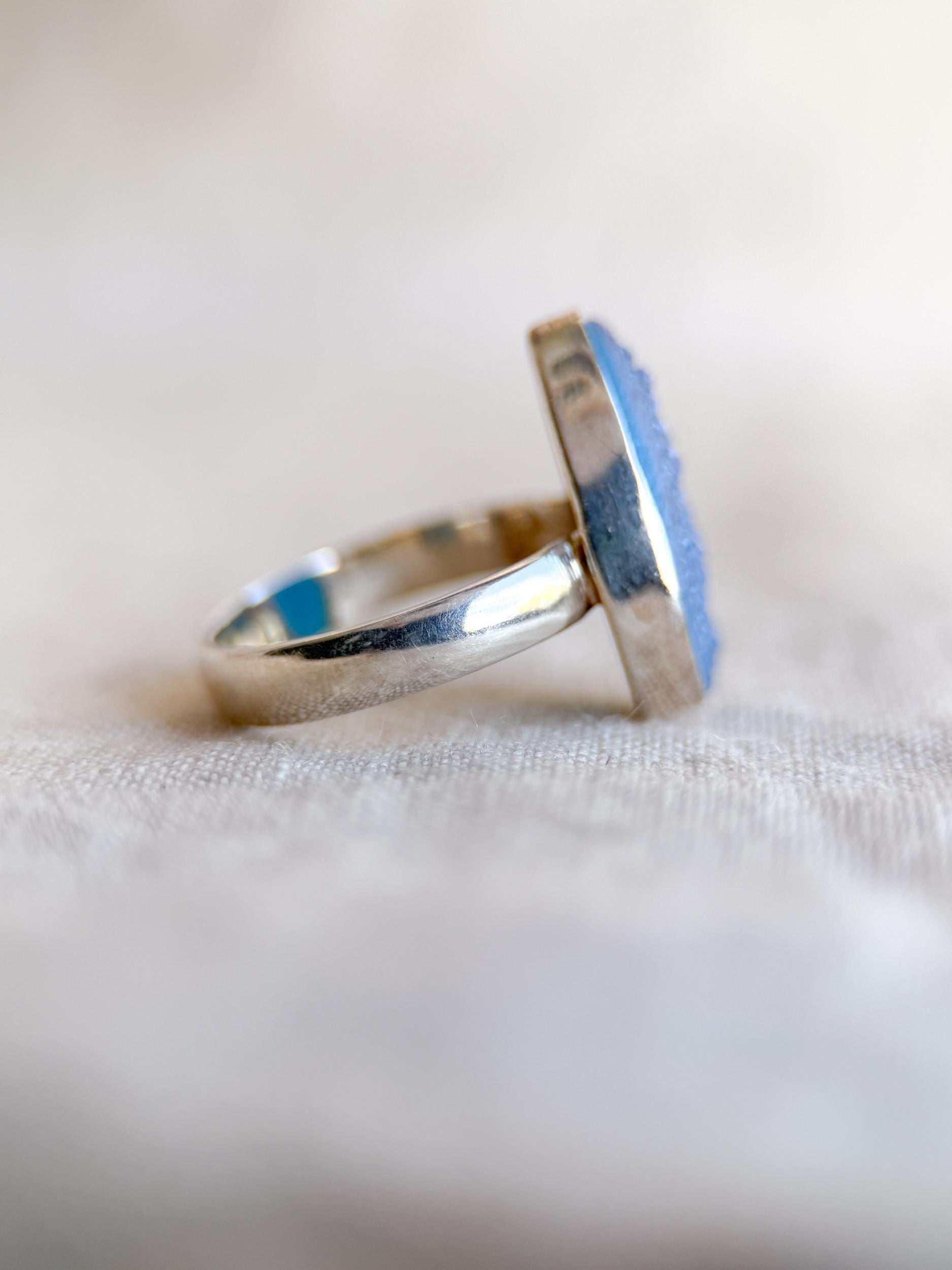 Vintage Sterling Silver Druzy Teardrop Ring, Boho Statement Jewelry