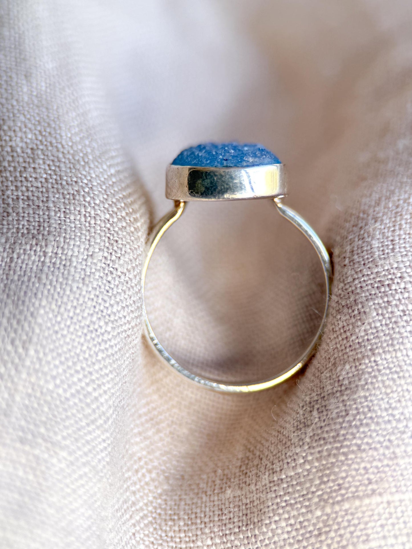 Vintage Sterling Silver Druzy Teardrop Ring, Boho Statement Jewelry