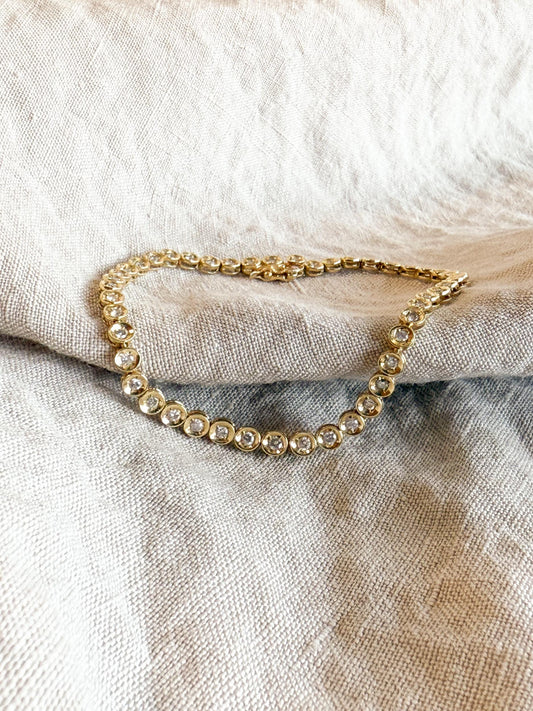 Vintage Diamond Tennis Bracelet, Round Cut, 18k Gold, 1990s Prong Enhancer Link Bracelet