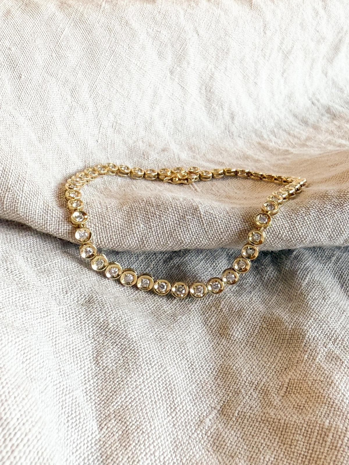 Vintage Diamond Tennis Bracelet, Round Cut, 18k Gold, 1990s Prong Enhancer Link Bracelet
