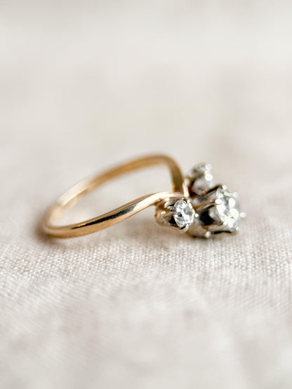 Antique 1920s Three Stone Diamond Engagement Ring, 14k Gold
