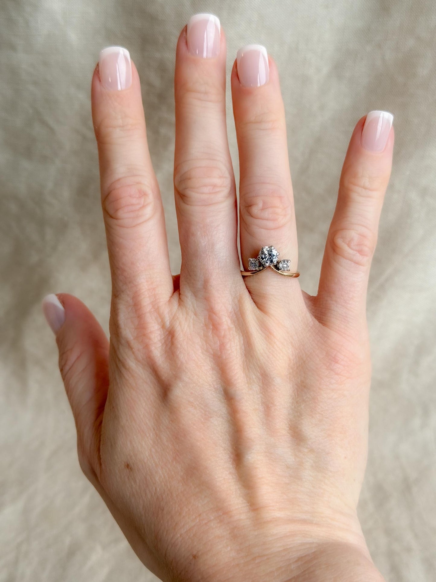 Antique 1920s Three Stone Diamond Engagement Ring, 14k Gold