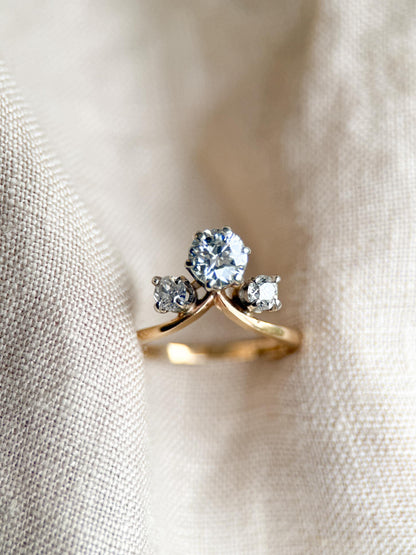 Antique 1920s Three Stone Diamond Engagement Ring, 14k Gold