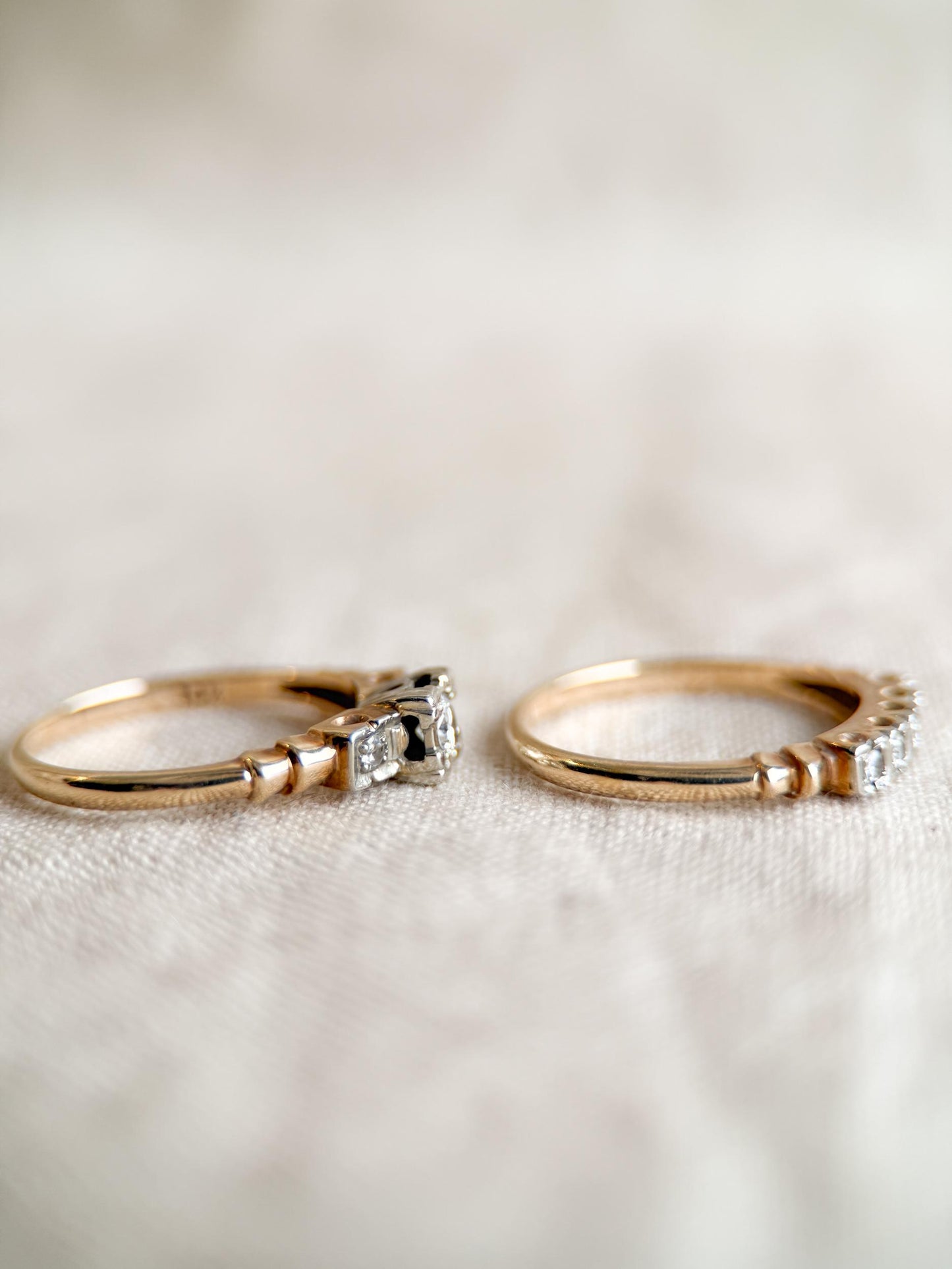 Vintage 1940s Art Deco Diamond Bridal Set, Engagement & Wedding Rings