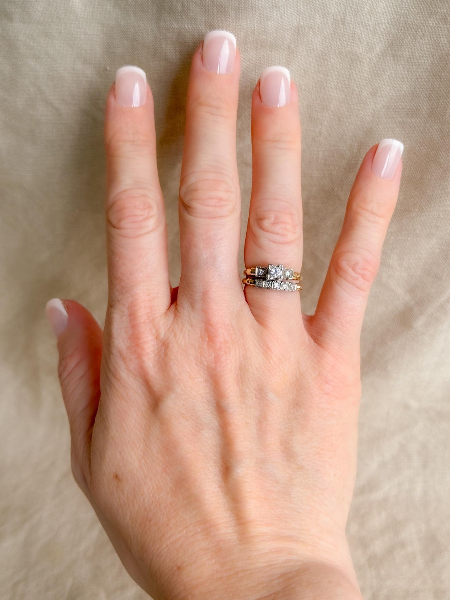 Vintage 1940s Art Deco Diamond Bridal Set, Engagement & Wedding Rings