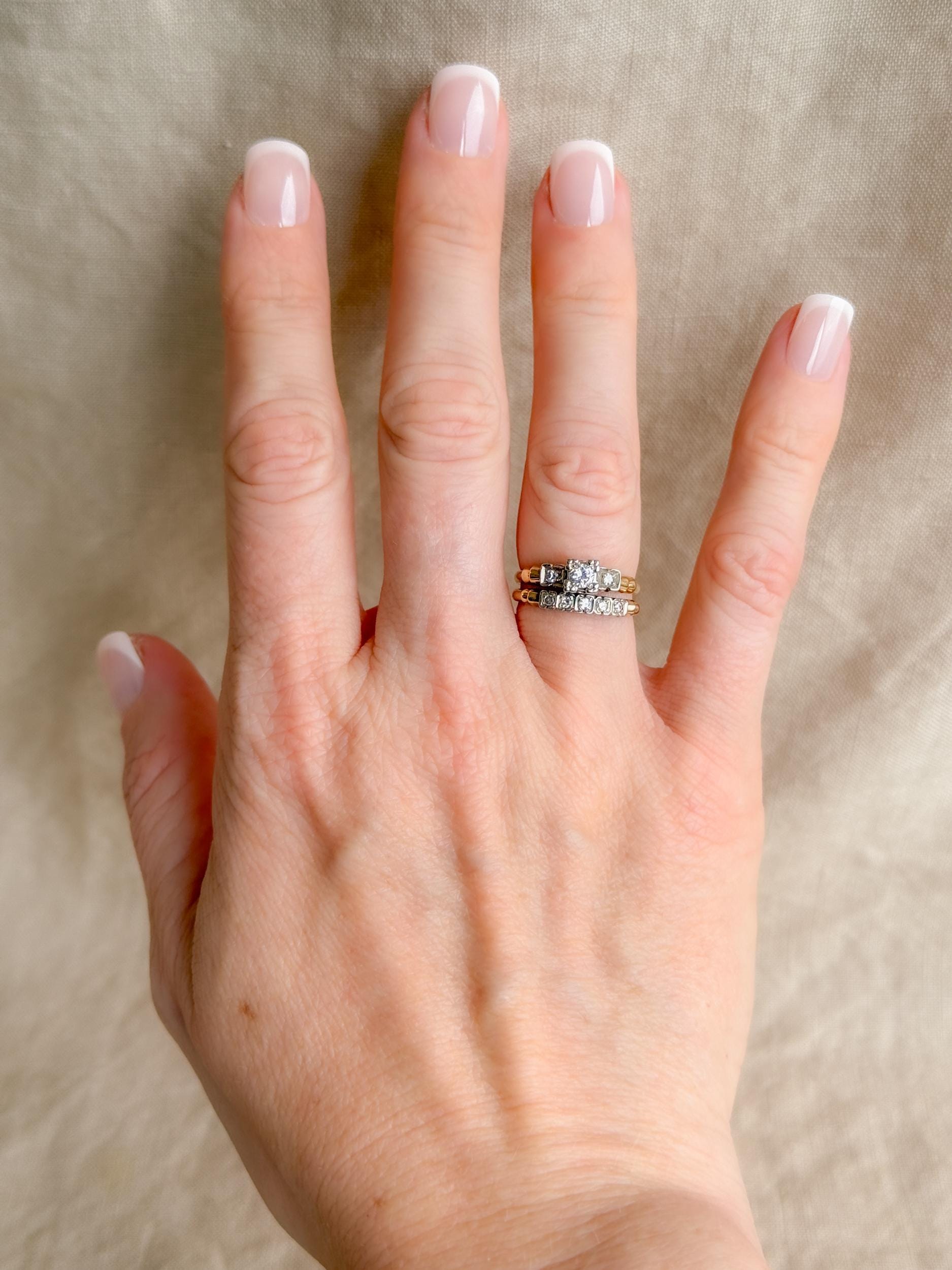 Vintage 1940s Art Deco Diamond Bridal Set, Engagement & Wedding Rings