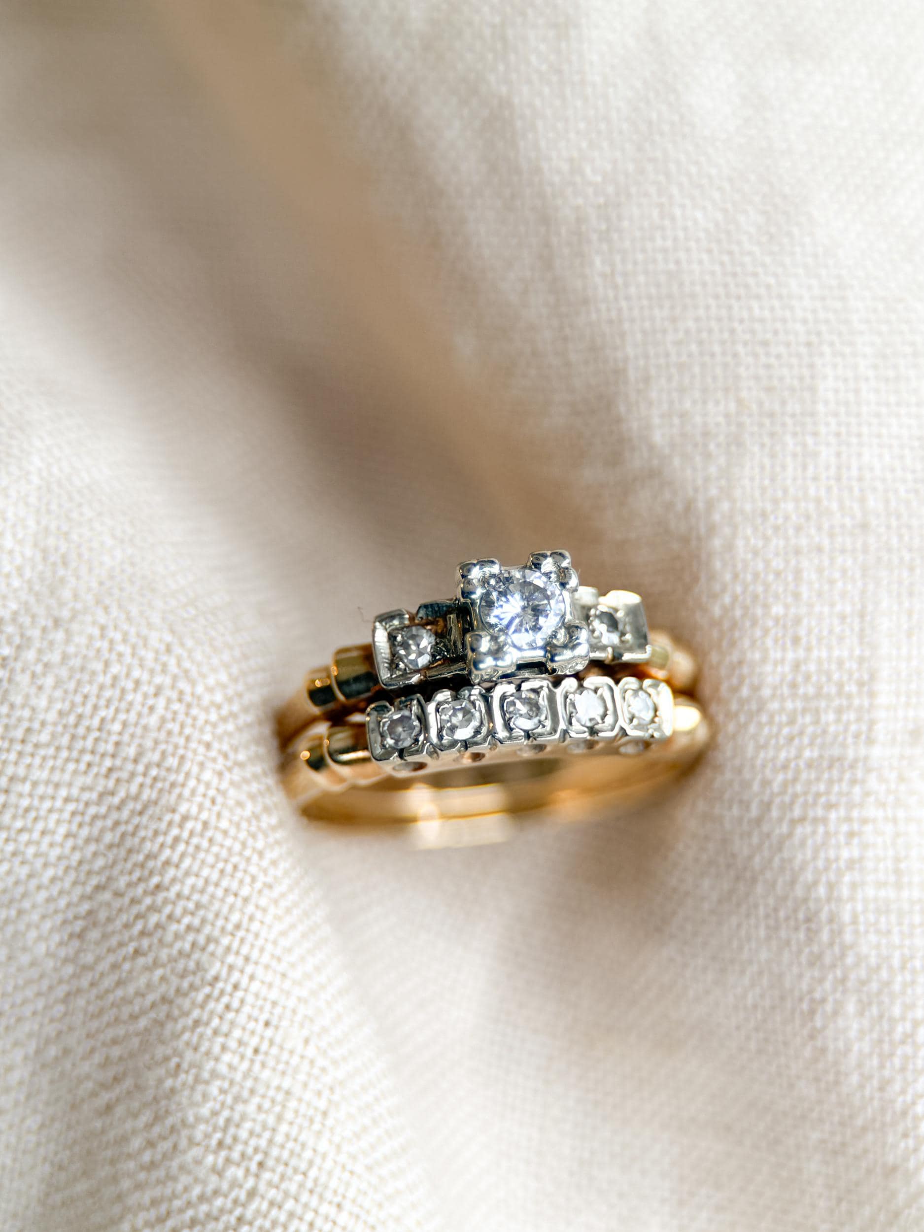 Vintage 1940s Art Deco Diamond Bridal Set, Engagement & Wedding Rings
