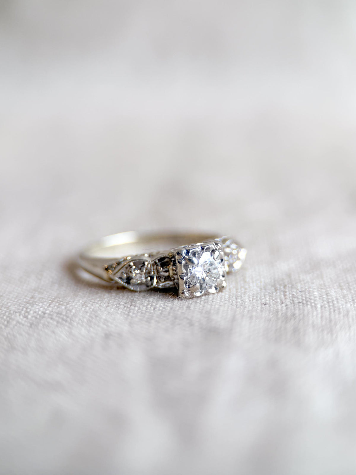 Vintage 1950s Diamond Engagement Ring in 14k White Gold