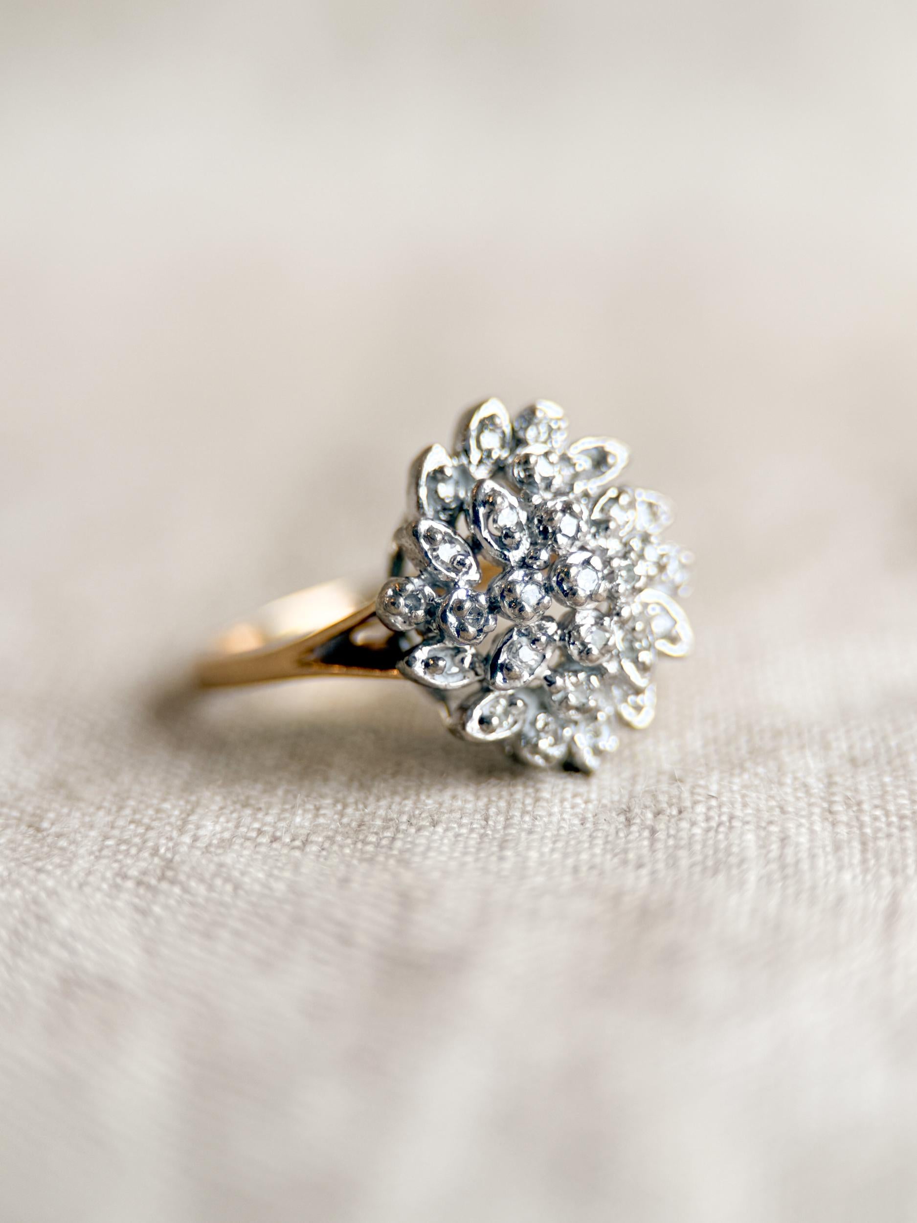 Vintage 1970s Diamond Cluster Ring in 14k Gold - Timeless Sustainability • Vintage Fine Jewelry