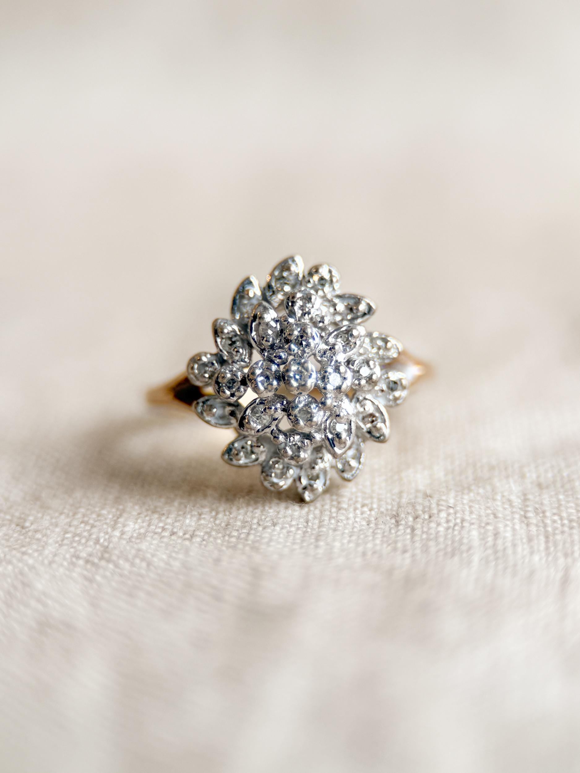 Vintage 1970s Diamond Cluster Ring in 14k Gold - Timeless Sustainability • Vintage Fine Jewelry