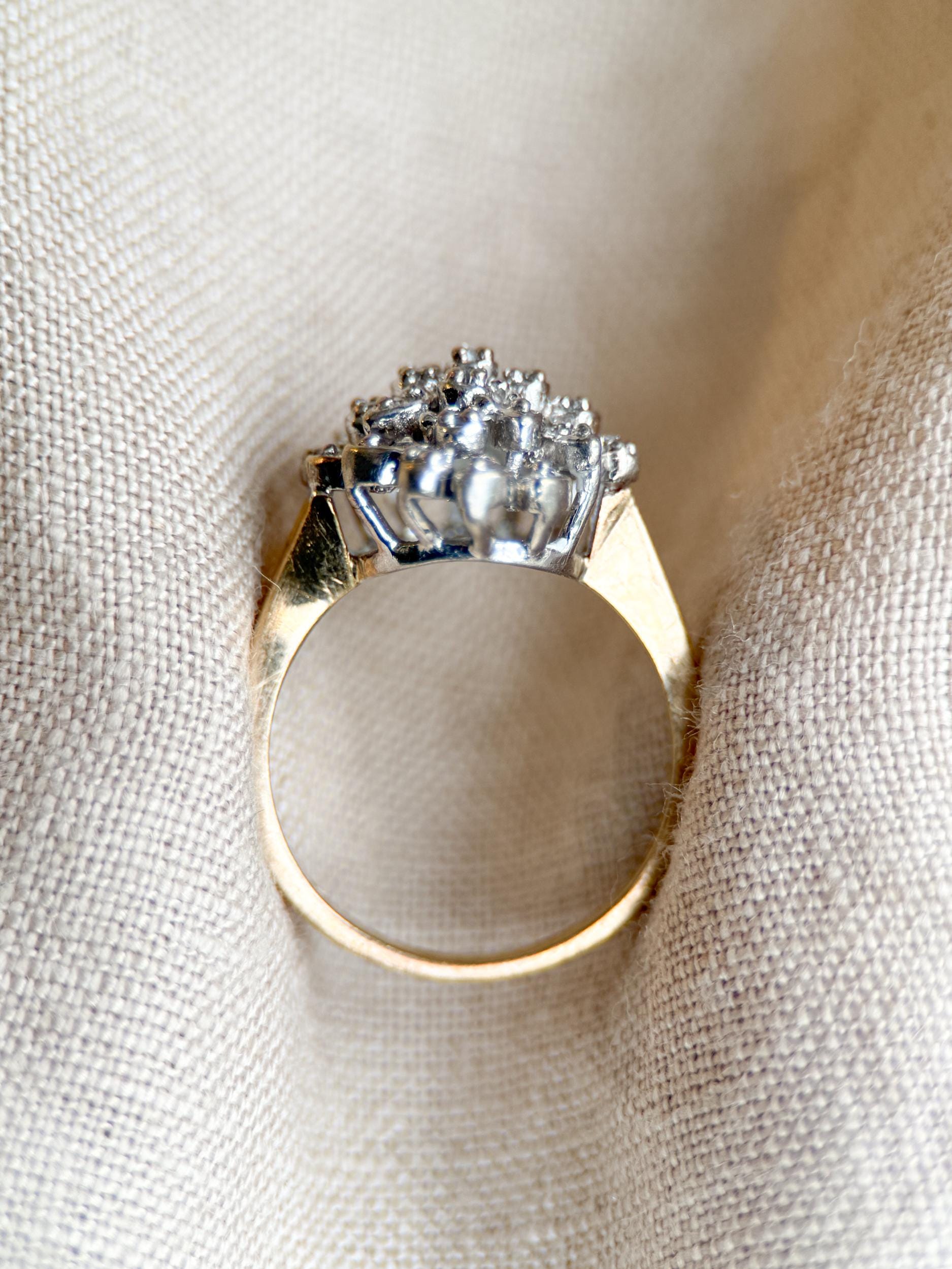 Vintage 1970s Diamond Cluster Ring in 14k Gold - Timeless Sustainability • Vintage Fine Jewelry