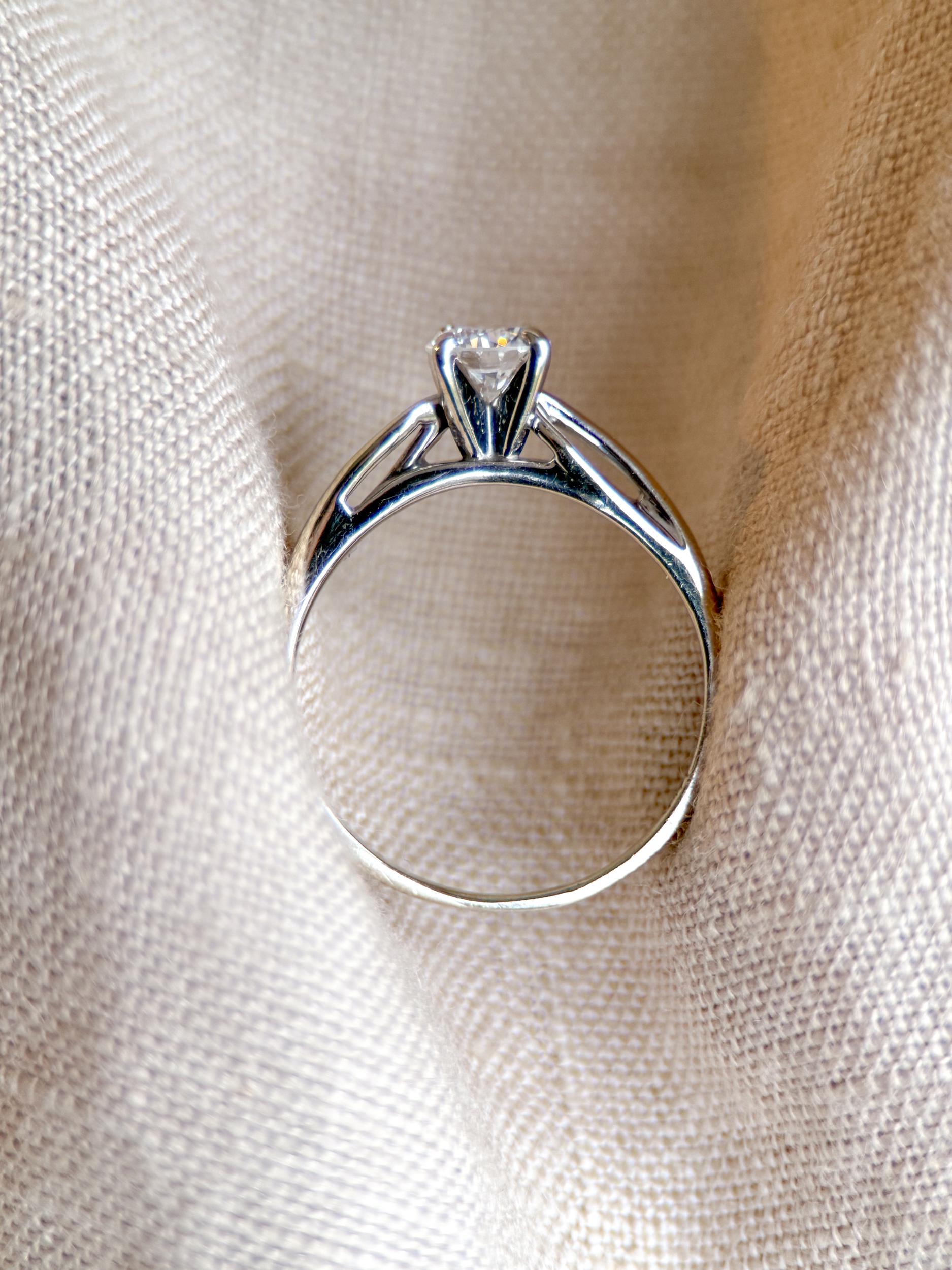 Vintage Diamond Engagement Ring, Round Cut, 14k White Gold, 2000s Solitaire Bridal Ring
