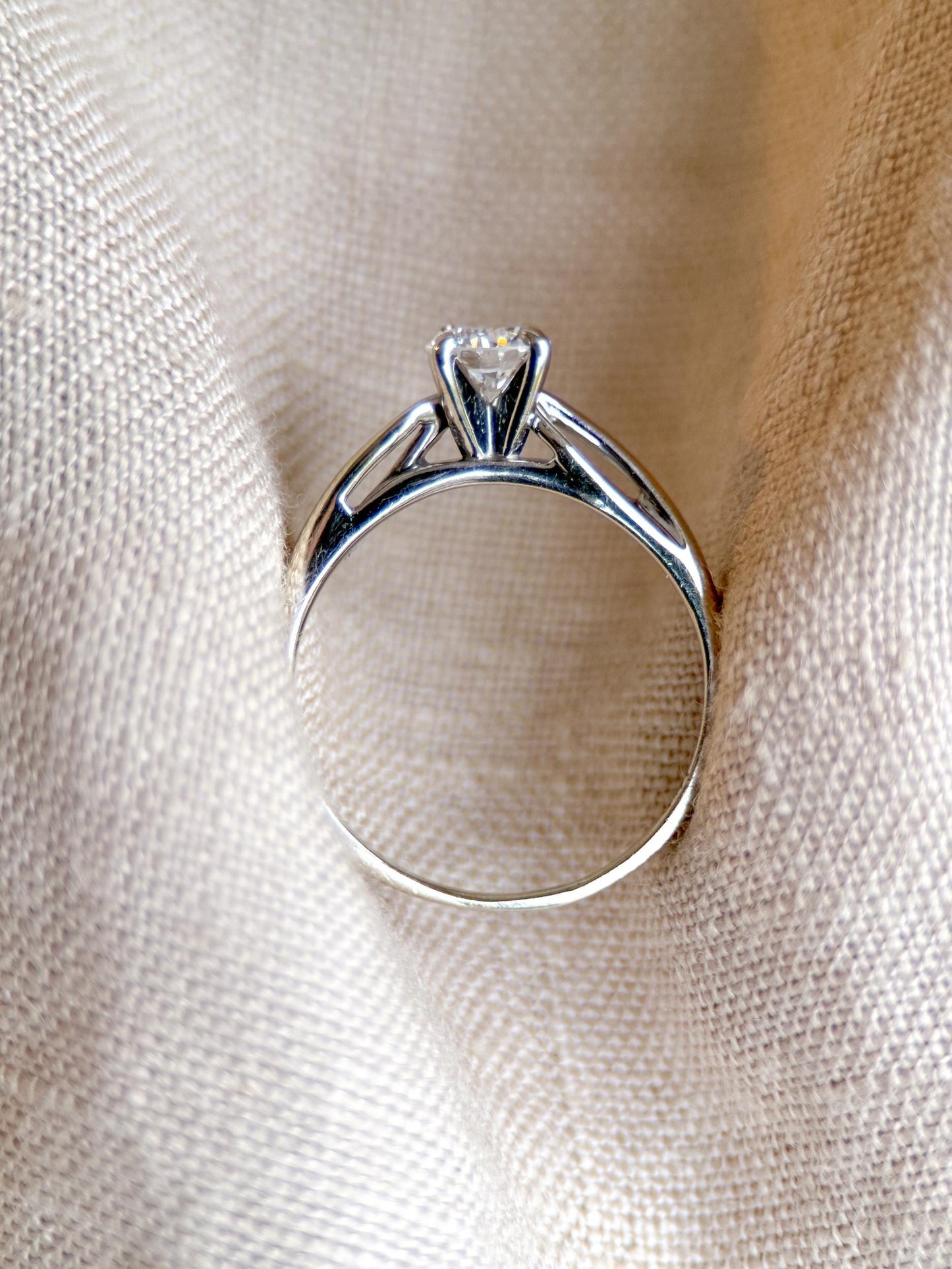 Vintage Diamond Engagement Ring, Round Cut, 14k White Gold, 2000s Solitaire Bridal Ring