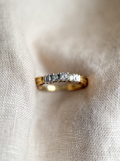 Vintage Diamond Engagement Ring, 10k Gold, Round Cut Three Stone Bridal Jewelry