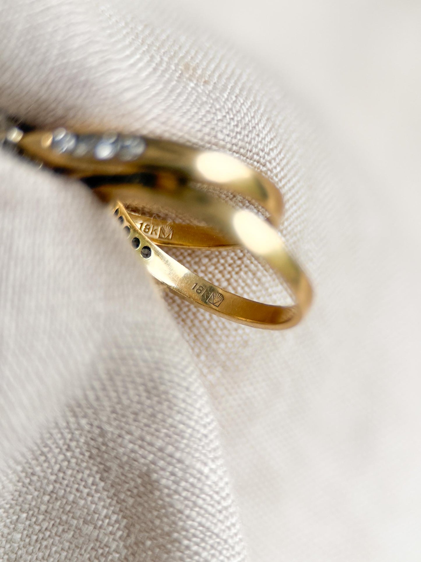 Vintage Diamond Engagement and Wedding Rings, Round Cut, 14k Gold, Prong & Channel Bridal Set