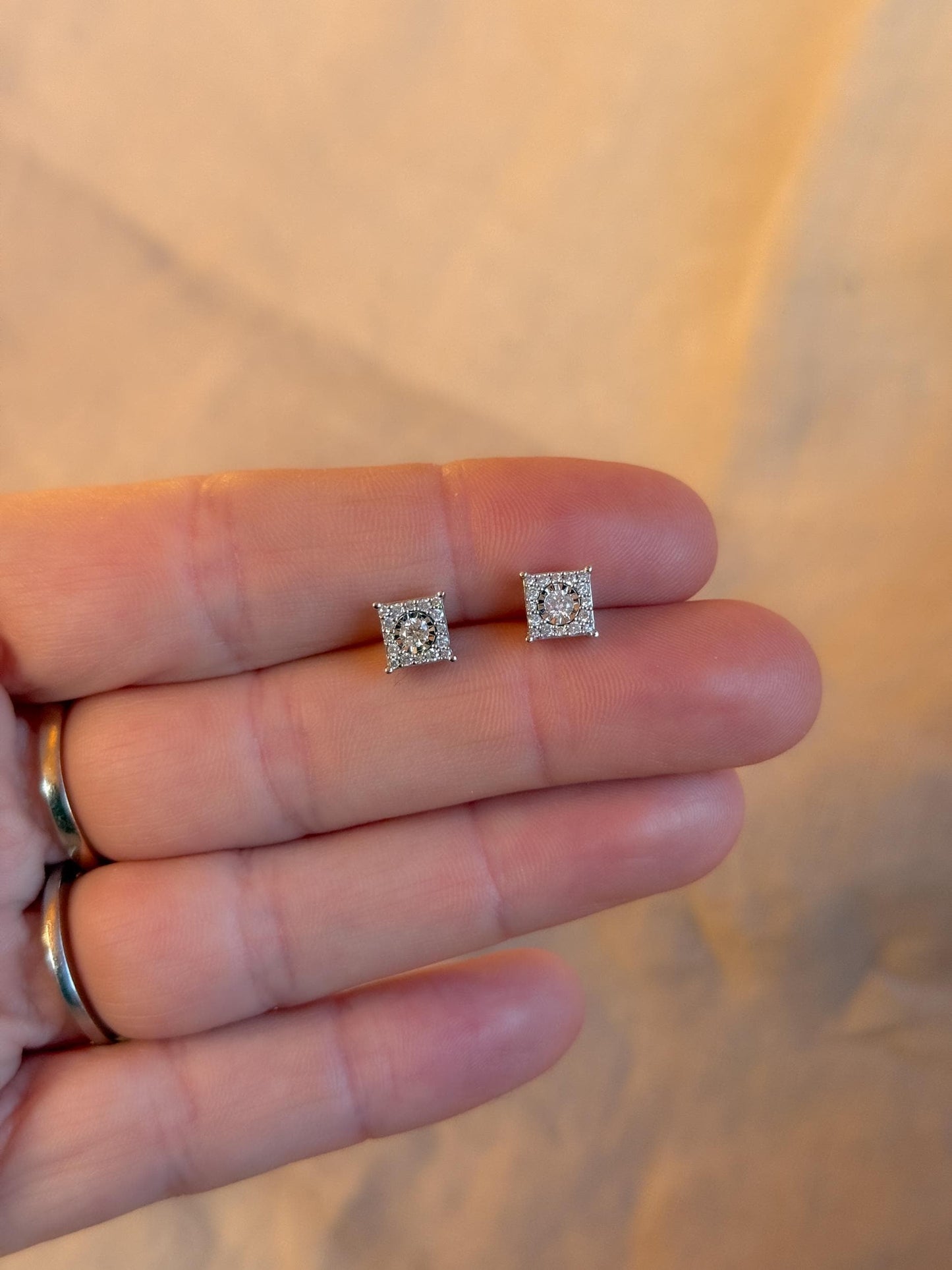 Vintage 2000s Diamond Halo Stud Earrings, 14k White Gold