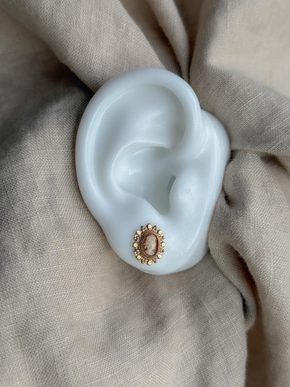 Vintage Cameo Earrings, 14k Gold, Stud Earrings, 1930s Art Deco, Gift for Her
