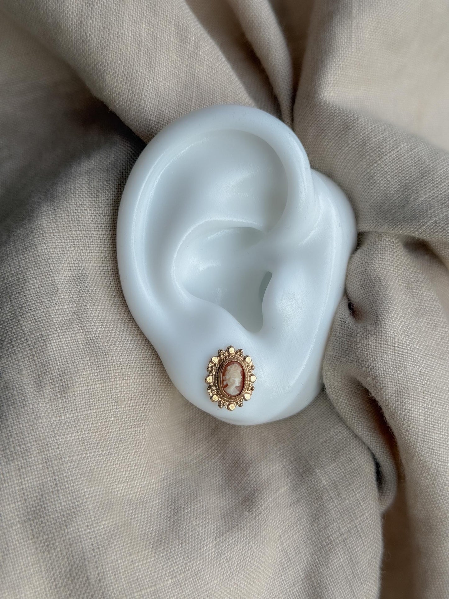 Vintage Cameo Earrings, 14k Gold, Stud Earrings, 1930s Art Deco, Gift for Her