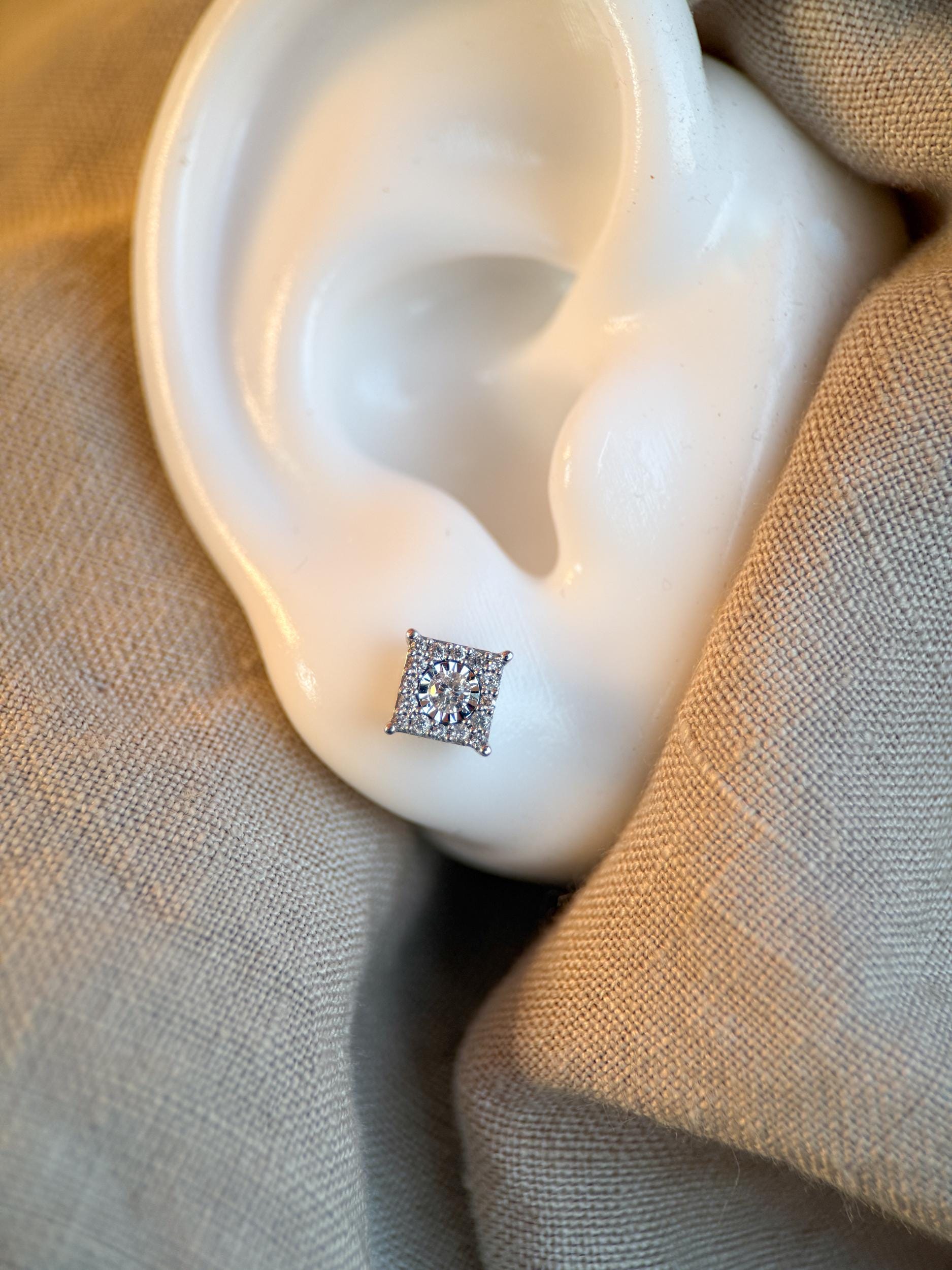 Vintage 2000s Diamond Halo Stud Earrings, 14k White Gold