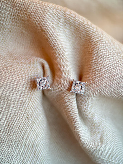 Vintage 2000s Diamond Halo Stud Earrings, 14k White Gold