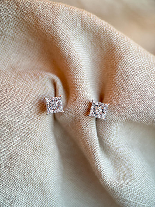 Vintage 2000s Diamond Halo Stud Earrings, 14k White Gold
