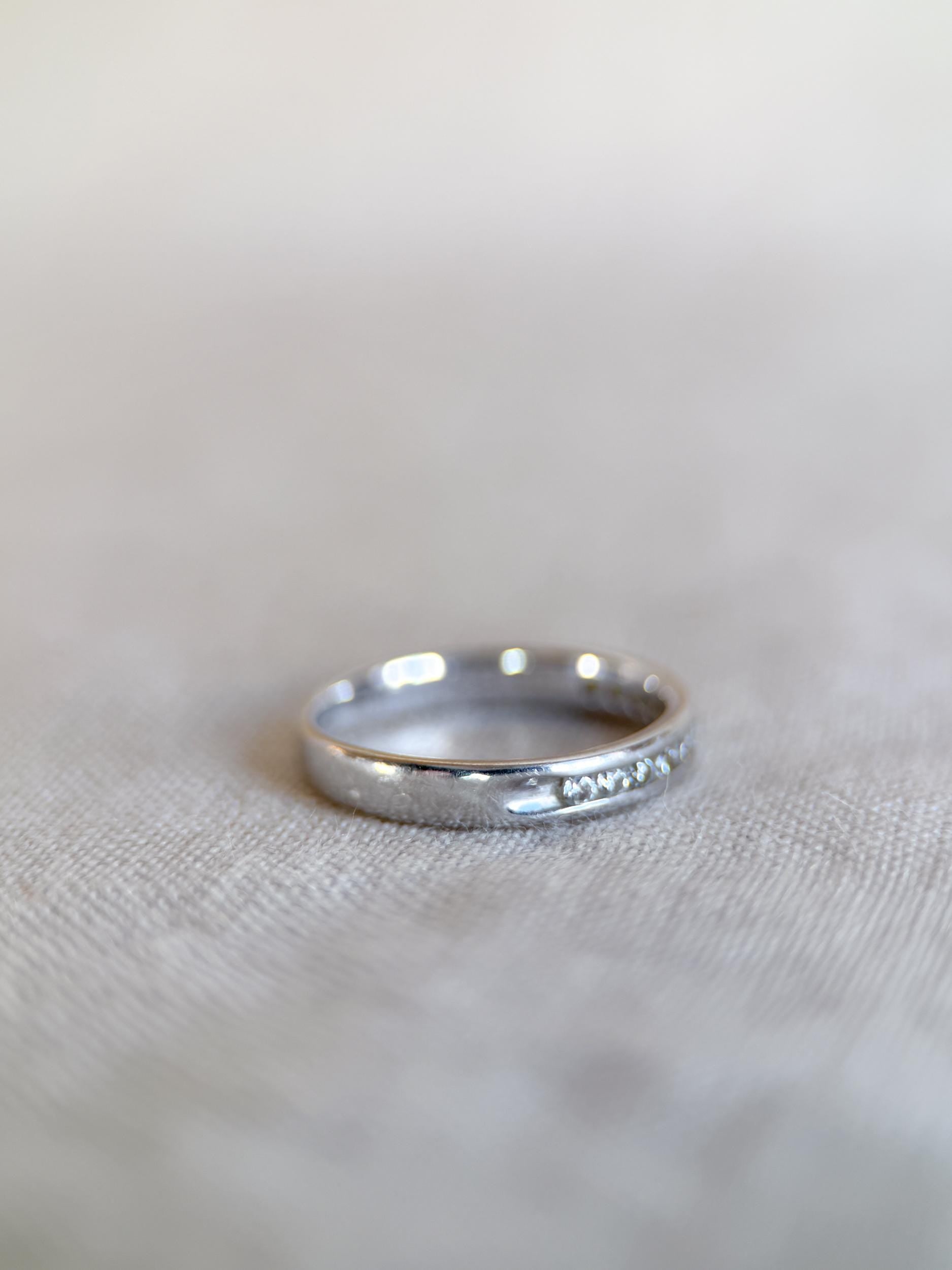 Vintage 1990s Diamond Channel Set Wedding Band, 14k White Gold