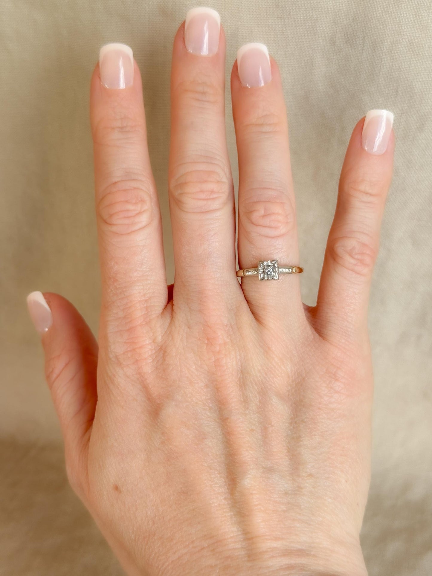 Antique Diamond Engagement Ring, Round Cut, 14k Gold, 1920s Art Deco Bridal Ring