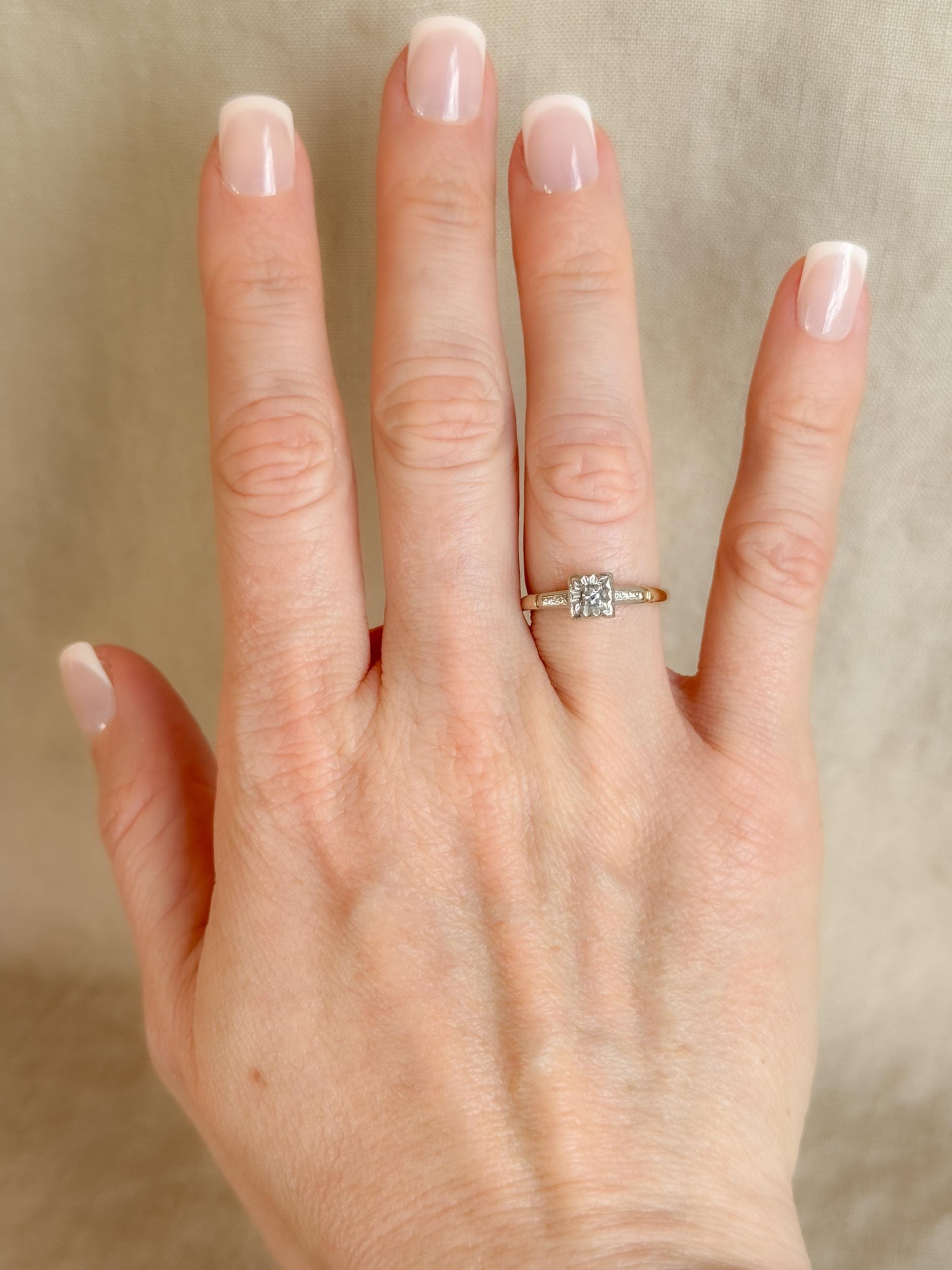 Antique Diamond Engagement Ring, Round Cut, 14k Gold, 1920s Art Deco Bridal Ring