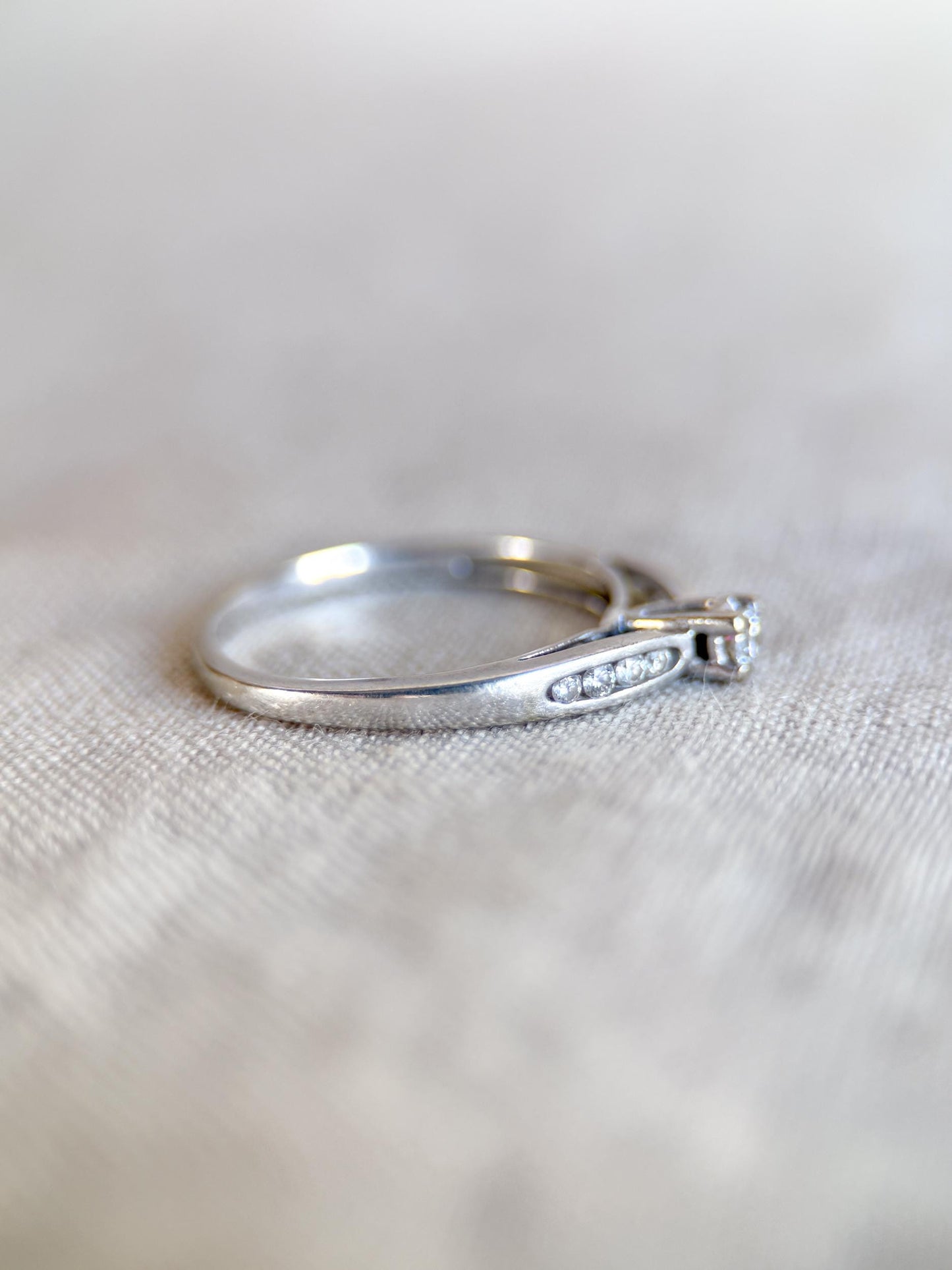 Vintage Diamond Engagement Ring, Round Cut, 10k White Gold, 1990s Channel Set Bridal Ring