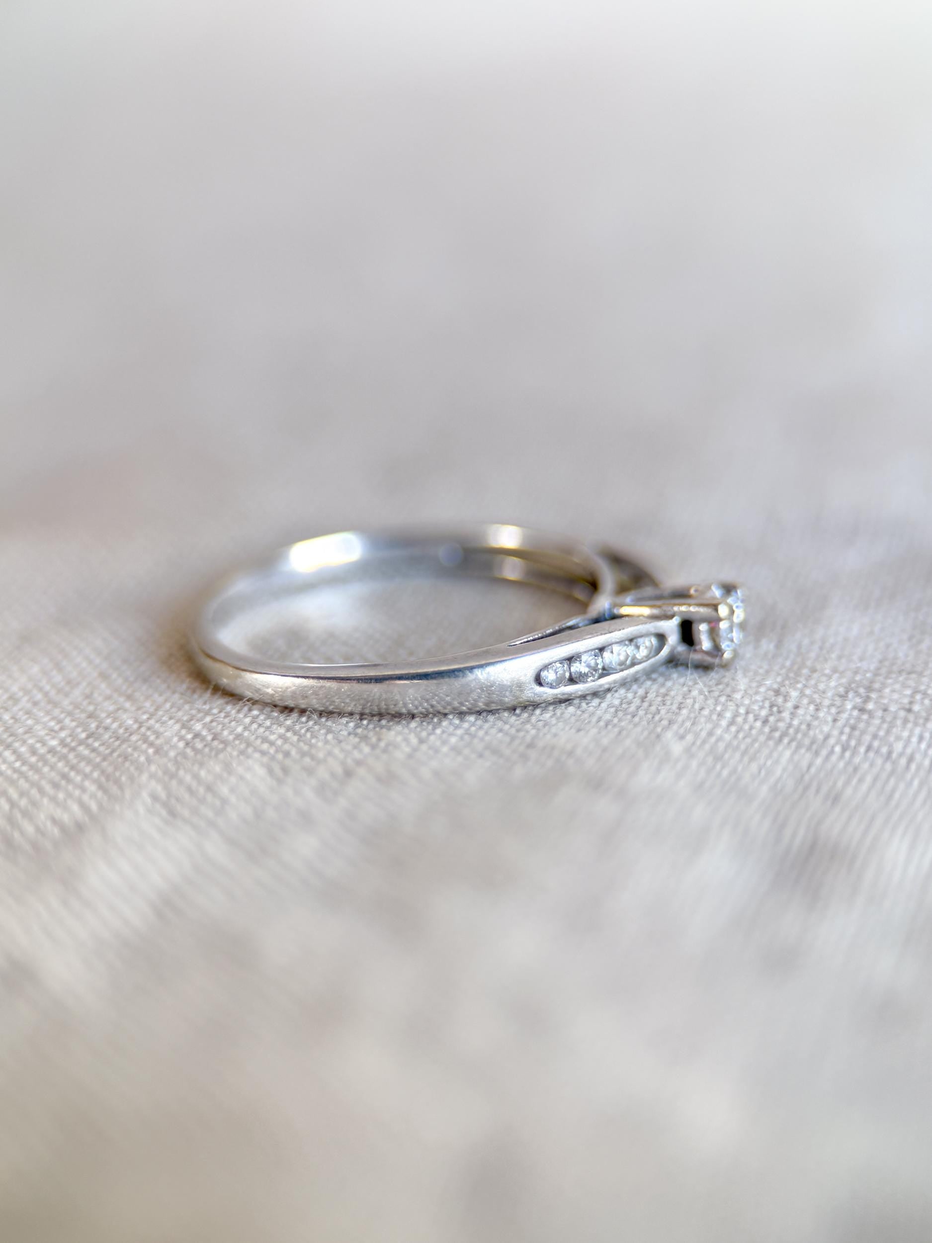 Vintage Diamond Engagement Ring, Round Cut, 10k White Gold, 1990s Channel Set Bridal Ring