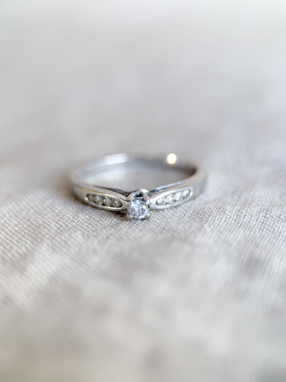 Vintage Diamond Engagement Ring, Round Cut, 10k White Gold, 1990s Channel Set Bridal Ring