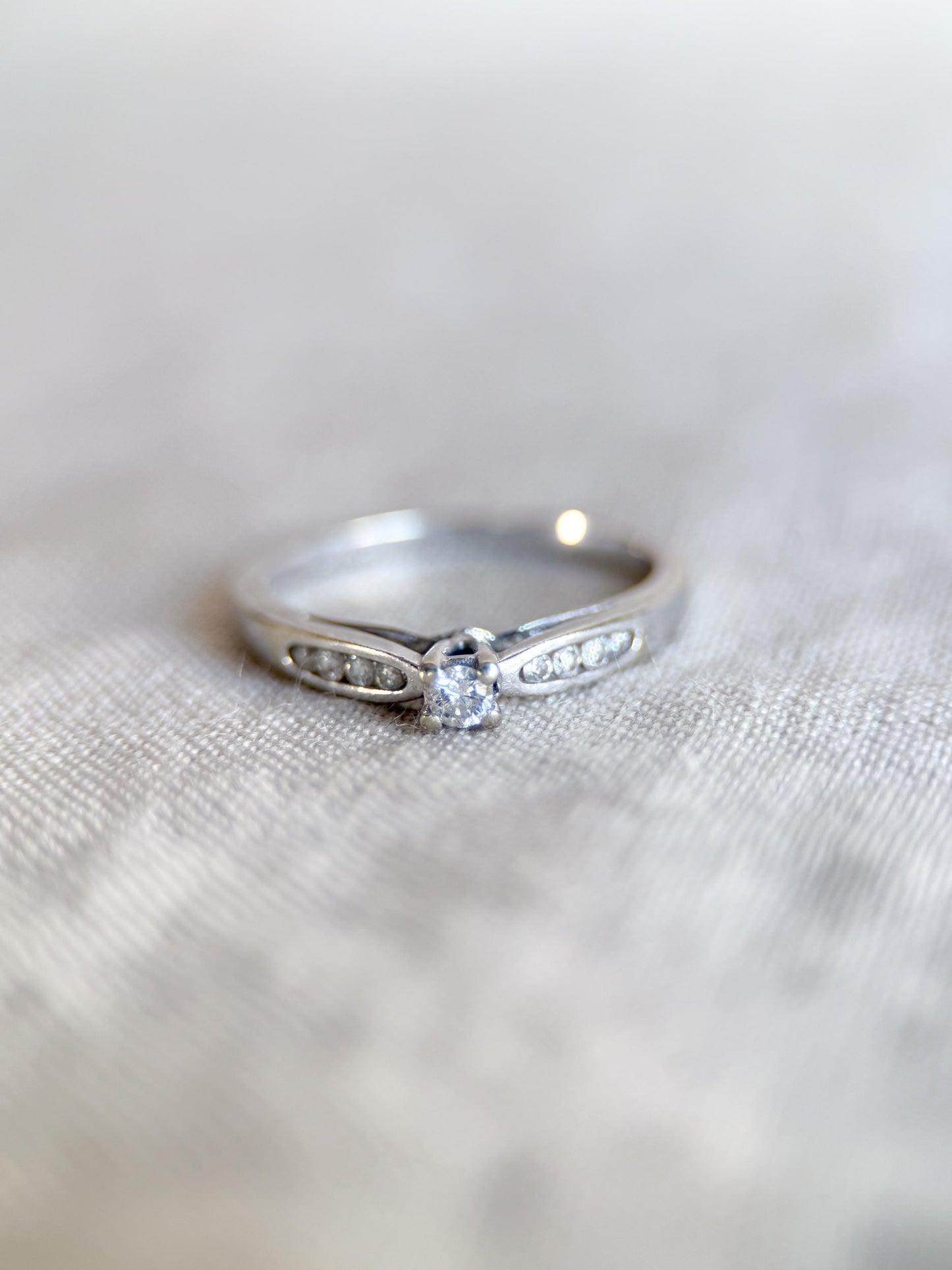 Vintage Diamond Engagement Ring, Round Cut, 10k White Gold, 1990s Channel Set Bridal Ring