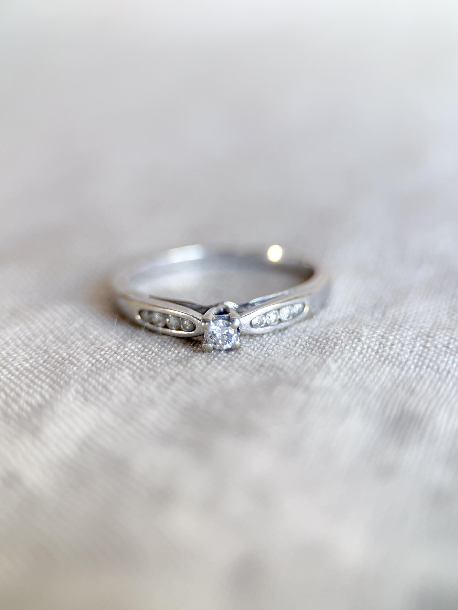 Vintage Diamond Engagement Ring, Round Cut, 10k White Gold, 1990s Channel Set Bridal Ring
