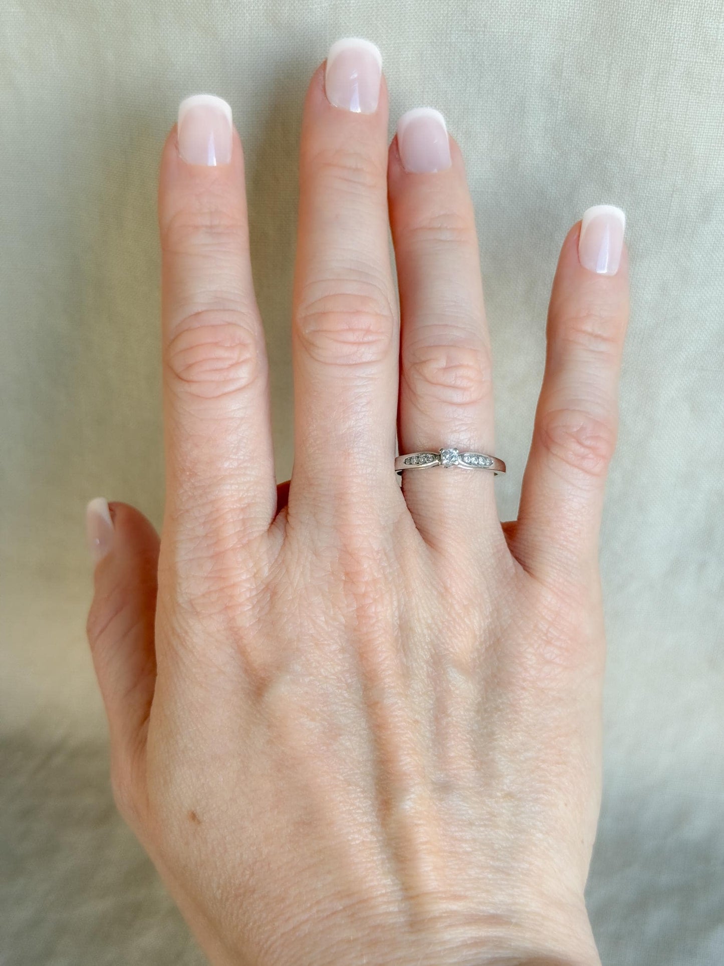 Vintage Diamond Engagement Ring, Round Cut, 10k White Gold, 1990s Channel Set Bridal Ring
