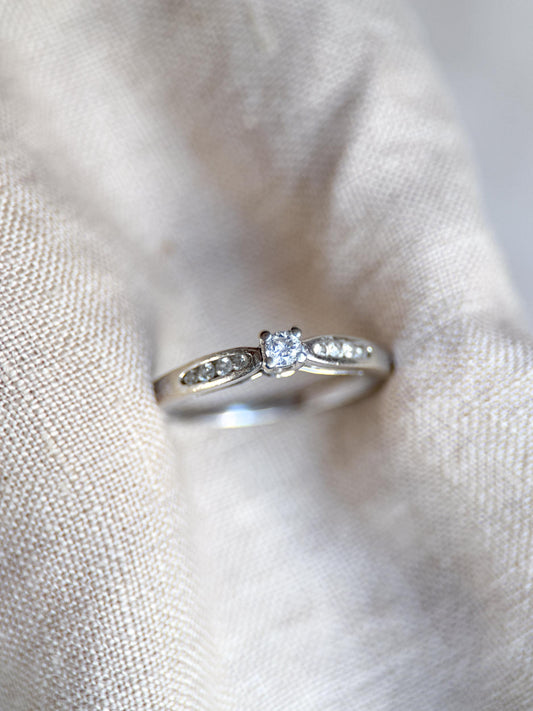 Vintage Diamond Engagement Ring, Round Cut, 10k White Gold, 1990s Channel Set Bridal Ring