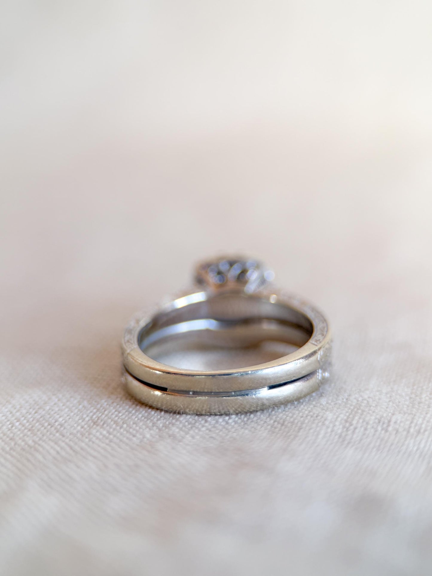 Vintage Diamond Engagement Ring, Round Cut, 14k White Gold, 2000s Neil Lane Cushion Halo